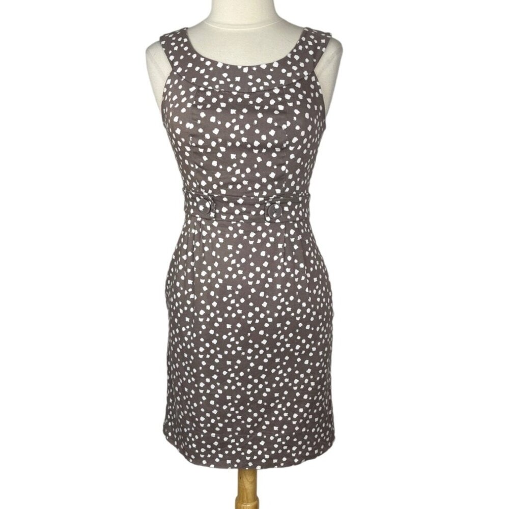 Robbie Bee Sheath Dress Brown White Size 6 Polka Dots Sleeveless Pockets Lined